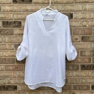 White Relaxed linen 3/4 Cuffed Sleeve Tunic - Rosemarine